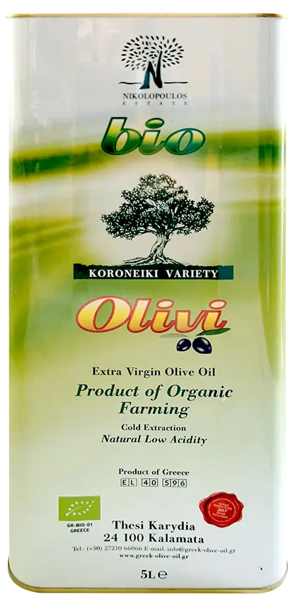 Huile d'Olive Kalamata Vierge Extra BIO - Bidon Métallique 5L