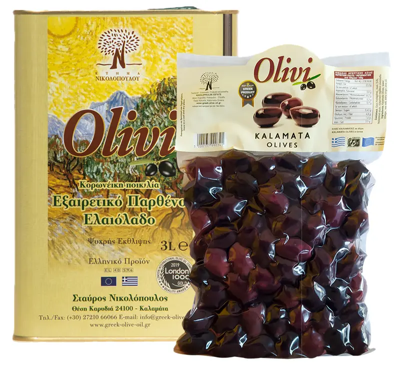 Pack Huile d'olive VE 3L + Olives Kalamon 1Kg