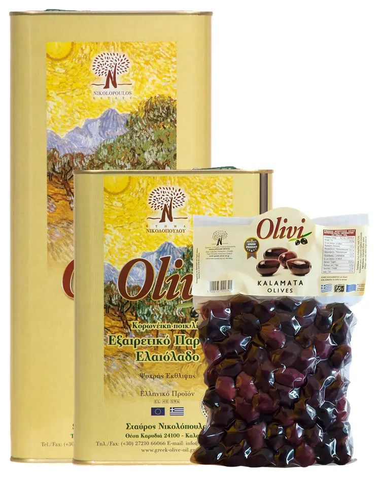 Pack Huile d'olive VE 8L + Olives Kalamon 1Kg