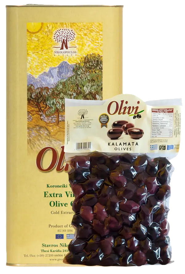 Pack Huile d'olive VE 5L + Olives Kalamon 2Kg