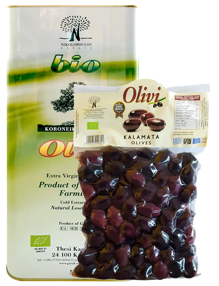 Pack Huile d'olive VE BIO 5L + Olives Kalamon BIO 2Kg