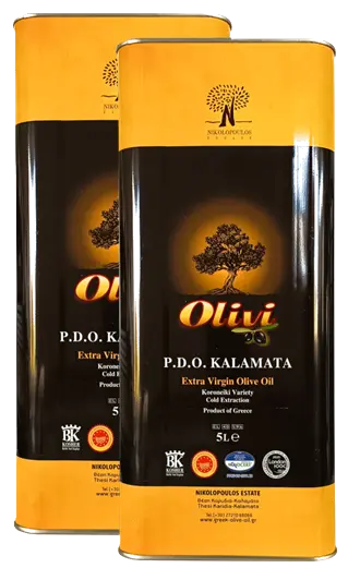 Huile d'Olive Vierge Extra AOP KALAMATA - Bidon Métallique 5L x 2