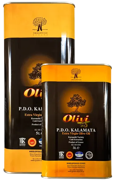 Huile d'Olive Vierge Extra AOP KALAMATA - 2 Bidon Métalliques 5L + 3L 