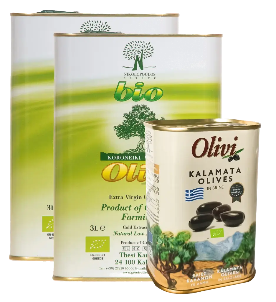 Pack Huile d'olive VE BIO 3L x 2 + Olives Kalamon BIO 250gr en saumure x 4