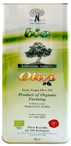 [VE___B_BM_5L___] Huile d'Olive Kalamata Vierge Extra BIO - Bidon Métallique 5L