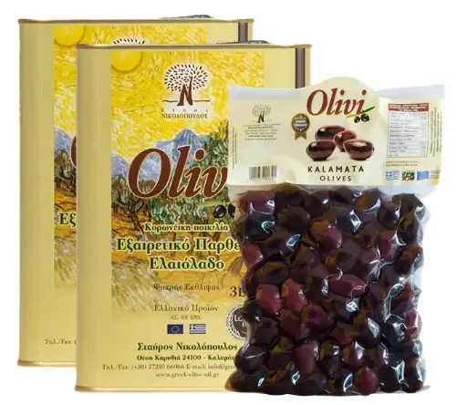 [VEOL_S_BM_6L1Kg] Pack Huile d'olive VE 3L x 2 + Olives Kalamon 1Kg