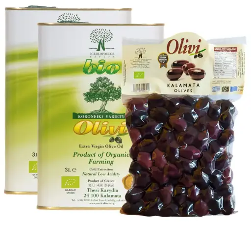 [VEOL_B_BM_6L1Kg] Pack Huile d'olive VE BIO 3L x 2 + Olives Kalamon BIO 1Kg