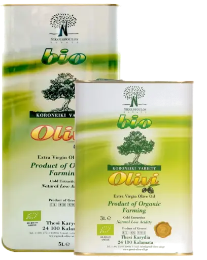 [VE___B_BM_8L__] Huile d'Olive Vierge Extra BIO - 2 Bidons Métalliques 5L + 3L