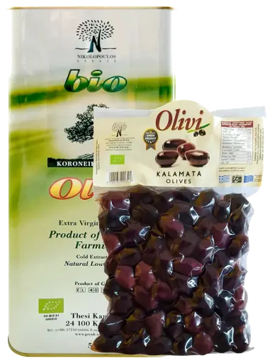 [VEOL_B_BM_5L2Kg] Pack Huile d'olive VE BIO 5L + Olives Kalamon BIO 2Kg