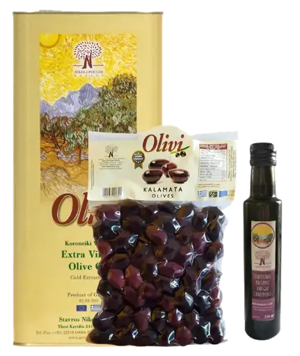 [VOVI_S_BM_5L2Kg05L] Pack Huile d'olive VE 5L + Olives Kalamon 1Kg + Vinaigre Balsamique 0.5L
