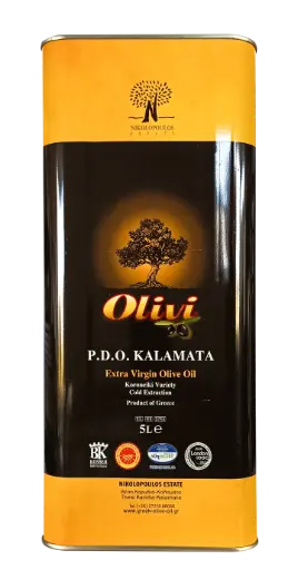 [VE___P_BM_5L___] Huile d'Olive Vierge Extra AOP KALAMATA - Bidon Métallique 5L