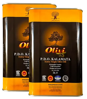 [VE___P_BM_6L___] Huile d'Olive Vierge Extra AOP KALAMATA - Bidon Métallique 3L x 2