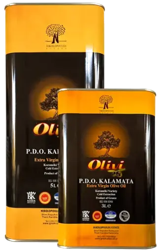 [VE___P_BM_8L___] Huile d'Olive Vierge Extra AOP KALAMATA - 2 Bidon Métalliques 5L + 3L 