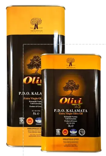 [VE___P_BM_8L___] Huile d'Olive Vierge Extra AOP KALAMATA - 2 Bidon Métalliques 5L + 3L 