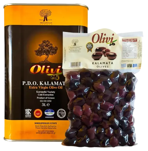 [VEOL_P_BM_3L1Kg] Pack Huile d'olive VE AOP KALAMATA 3L + Olives Kalamon 1Kg